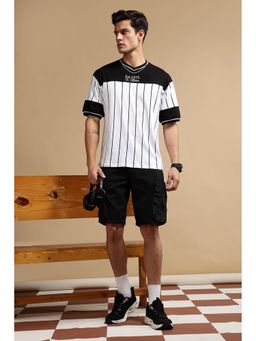 Eszett - Men's White Cotton Stripes Oversized Fit T-Shirt