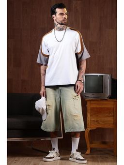 Eszett - Men White Cotton Colorblock Oversized Fit T-Shirt