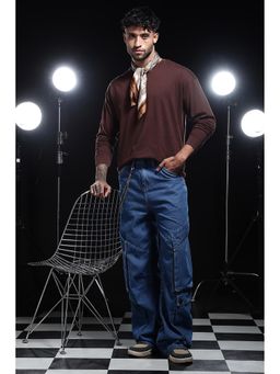 Eszett - Men's Brown Cotton Plain Oversized Fit T-Shirt