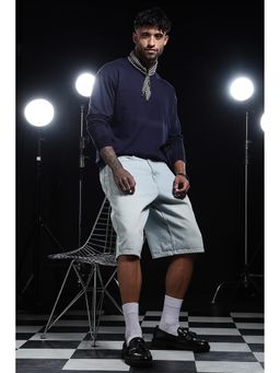 Eszett - Men Navy Blue Cotton Plain Oversized Fit T-Shirt