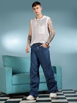 Eszett - Blue Baggy Casual Solid Jeans