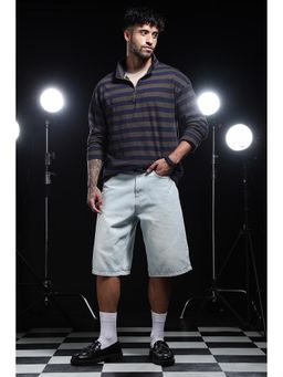 Eszett - Navy Blue Stripes Regular Fit Polo T-Shirt