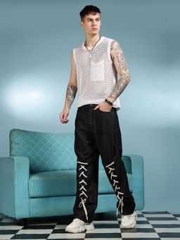 Eszett - Shoe Lace Black Baggy Jeans