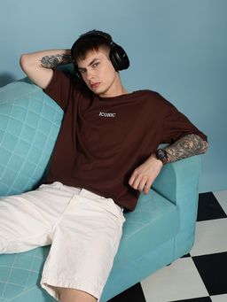 Eszett - Men's Printed Greek Angel Brown Oversized T-Shirt