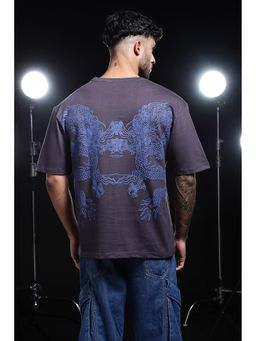 Eszett - Men's Printed Japanese Dragon Grey Oversized T-Shirt