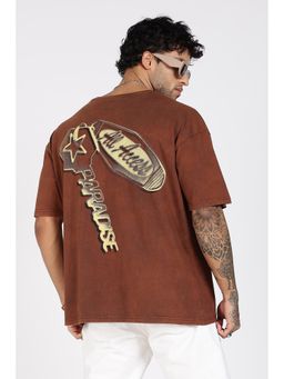 Eszett - Men's Printed All Access Washed Brown Oversized T-Shirt
