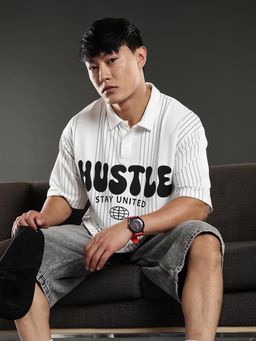Eszett - Hustle White Oversized Polo T-Shirt
