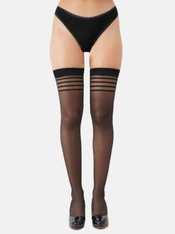 NEXT2SKIN - N2S Women's Sheer Thigh-High Transparent Stockings - Black (Free Size)