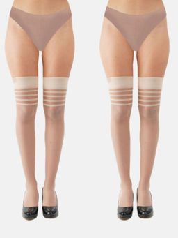 NEXT2SKIN - Women's Sheer Thigh-High Transparent Stockings Pack of 2 - Nude (Free Size)