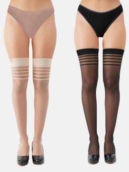 NEXT2SKIN - Women's Sheer Thigh-High Transparent Stockings Pack of 2 - Multi-Color (Free Size)