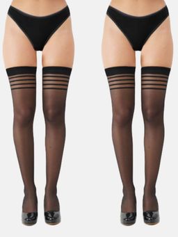 NEXT2SKIN - Women's Sheer Thigh-High Transparent Stockings Pack of 2 - Black (Free Size)