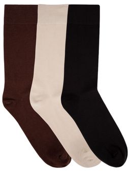 NEXT2SKIN - Mens Cotton Socks Crew Length Seamless Socks - Pack of 3 (Black:Cream:Brown)