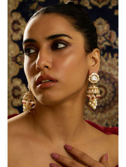 Joules By Radhika - Ivory Blossom Pearl Stone Jhumka Earrings