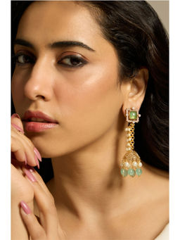 Joules By Radhika - Green Charm Stone Jhumka Earrings