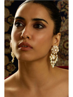 Joules By Radhika - Subtle Polki Kundan Pearl Drop Earrings