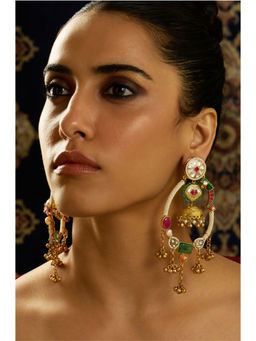 Joules By Radhika - Multi-Color Rajwadi Parrot Motif Drop Earrings