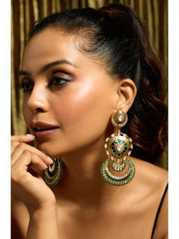 Joules By Radhika - Emerald Green Glory Rajwadi Chandbali Earrings