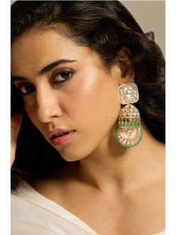 Joules By Radhika - Exquisite Green Bead Kundan Polki Jhumka Earrings