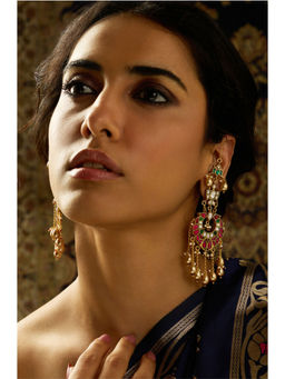 Joules By Radhika - Multi-Color Rajwadi Grace Kundan Chandbali Earrings