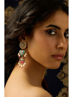 Joules By Radhika - Multi-Color Charming Rajwadi Kundan Dangler Earrings