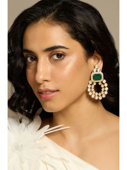 Joules By Radhika - Green Verdure Gleam Polki Stone Drop Earrings