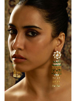Joules By Radhika - Green Elara Longline Pearl Kundan Jhumka Earrings