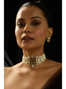 Joules By Radhika - Multi-Color Stone Rajwadi Pearl Choker Set