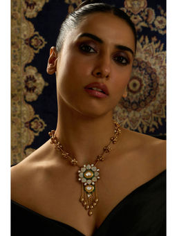 Joules By Radhika - Green Beaded White Floral Pearl Elegance Necklace