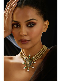 Joules By Radhika - Green Beaded Stone and Pearl Necklace