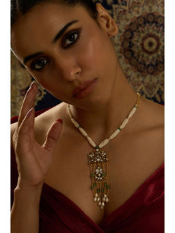 Joules By Radhika - Green Rajwadi Charm Petite Pearl Necklace