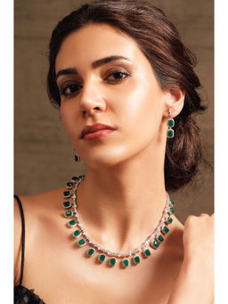 Joules By Radhika - Emerald Green Diamond Loop Necklace Set