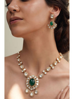 Joules By Radhika - Green Luxe Polki Kundan Necklace Set