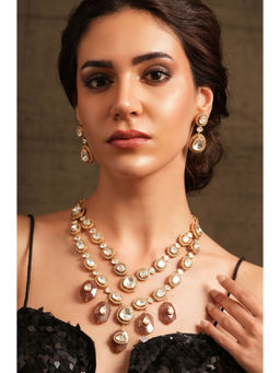 Joules By Radhika - Brown Polki Drop Necklace Set
