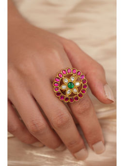 Joules By Radhika - Multi-Color Polki Flower Adjustable Ring
