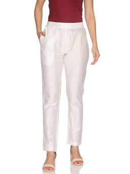 Saffron Threads - White Slab Regular Fit Solid Trouser with Side Pocket