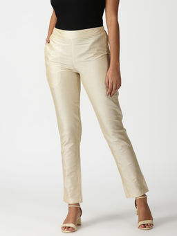 Saffron Threads - Beige Art Silk Ethnic Trouser