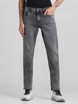 Jack & Jones - Grey Solid Cotton Blend Slim Jeans