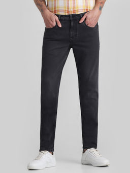 Jack & Jones - Grey Solid Cotton Blend Slim Jeans