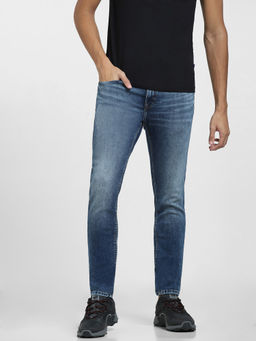 Jack & Jones - Blue Solid Cotton Skinny Jeans