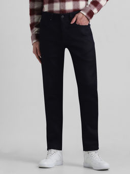 Jack & Jones - Black Solid Cotton Blend Slim Jeans