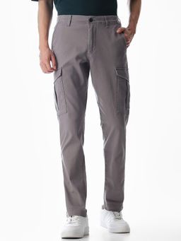 Jack & Jones - Grey Solid Cotton Blend Regular Cargo