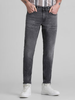 Jack & Jones - Grey Solid Cotton Blend Slim Jeans