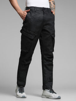 Jack & Jones - Black Camouflage Cotton Blend Regular Jeans