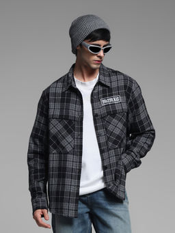 Jack & Jones - Black Checks Cotton Oversized Shirt