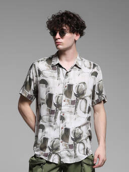 Jack & Jones - Green Printed Cotton Regular Shirt