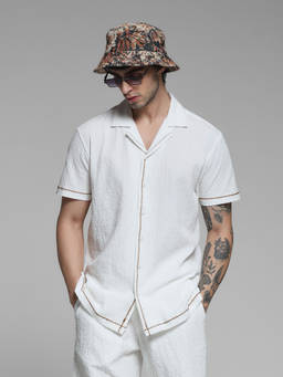 Jack & Jones - White Embroidered Cotton Blend Regular Shirt