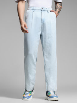 Jack & Jones - Blue Solid Cotton Loose Jeans