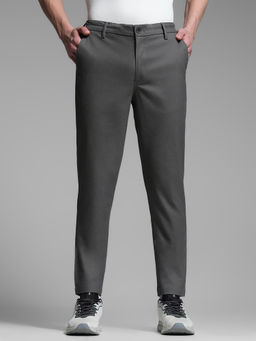 Jack & Jones - Grey Solid Cotton Regular Trouser