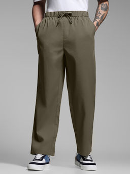 Jack & Jones - Green Solid Polyester Loose Trouser