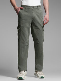 Jack & Jones - Green Solid Cotton Regular Cargo